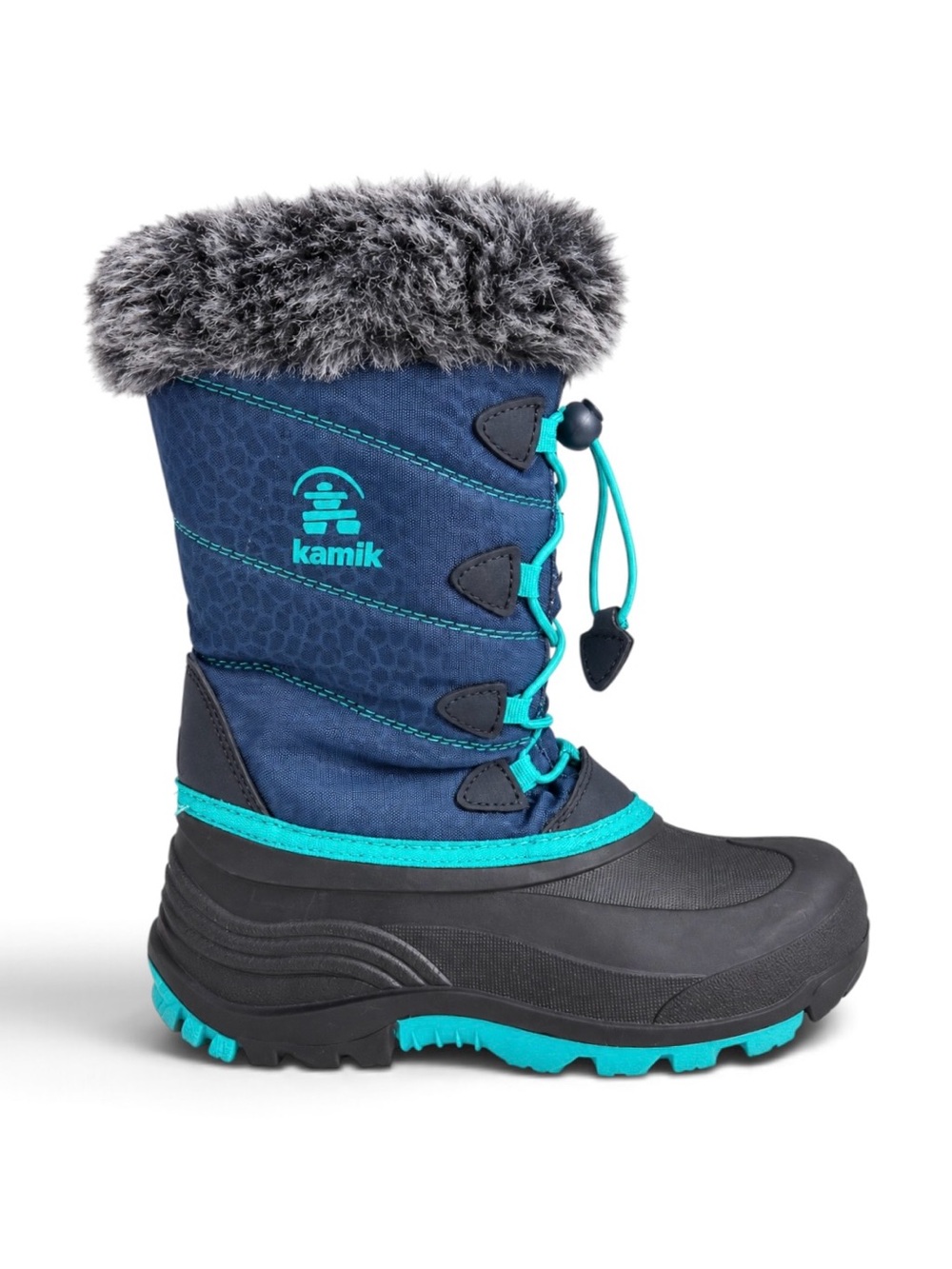 Kamik Kids Waterproof Winter Snow Boots Faux Fur Navy Blue Turquoise Aqua Size 4